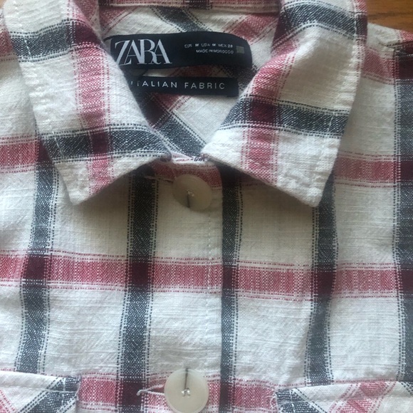 Zara Cream Red Black Plaid Overshirt Shacket Jacket - Picture 7 of 7